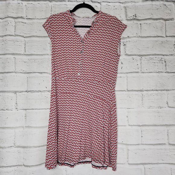 Boden Womens Multicolor Geometric Half Button Cap Sleeve Fit & Flare Dress Sz 8R - Picture 1 of 11